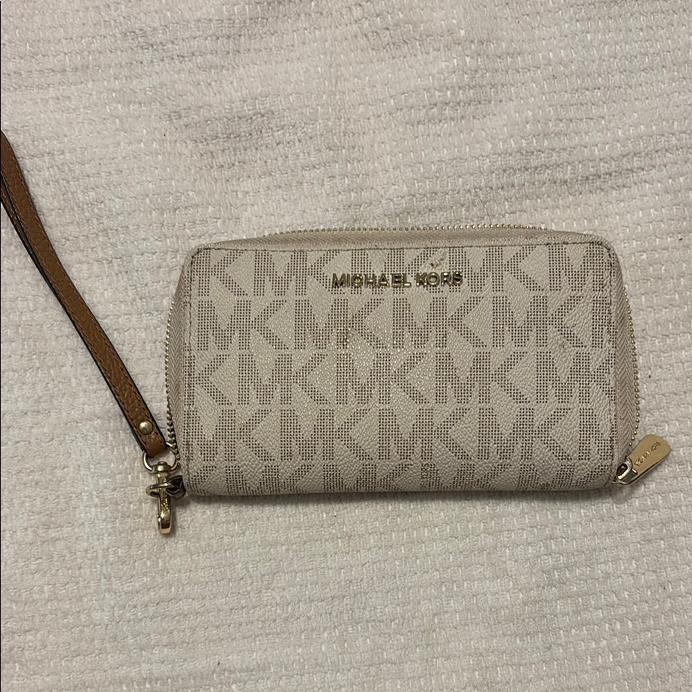 Michael Kors Cream and Brown Clutch with Signature Monogram